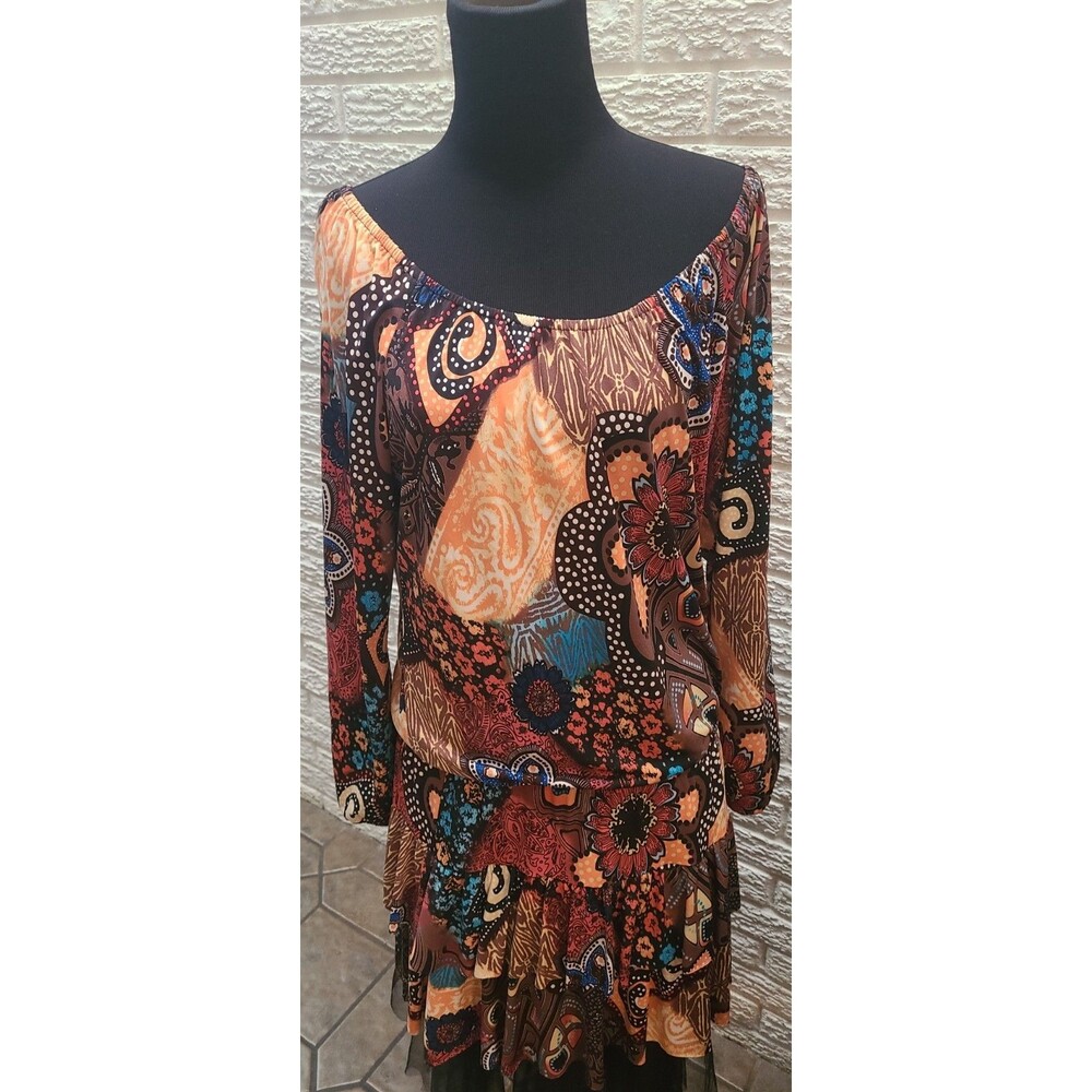 Uncle Frank LARGE Boho Psychedelic Paisley Peplum dress Kaleidoscope Retro